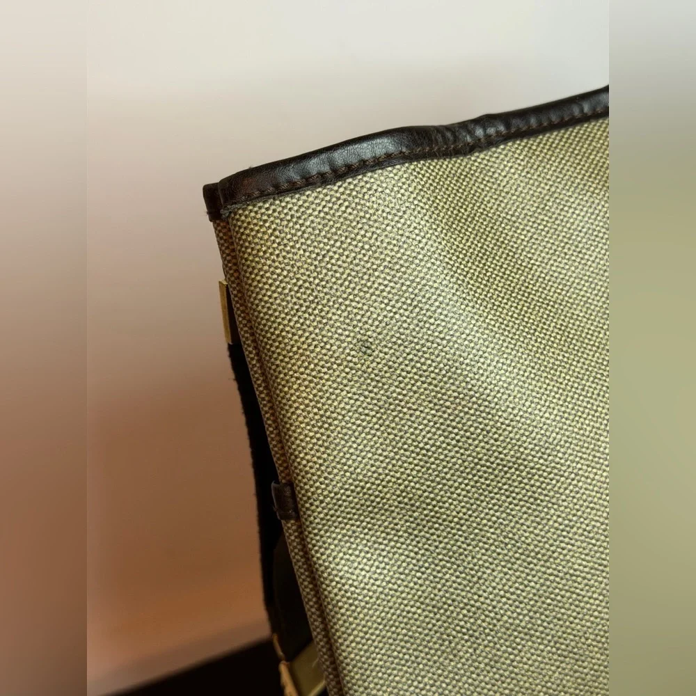 Salvatore Ferragamo Beige/Brown Canvas Crossbody Bag with Leather Trim
